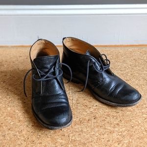Women's Frye black leather lace-up booties. Size 9.